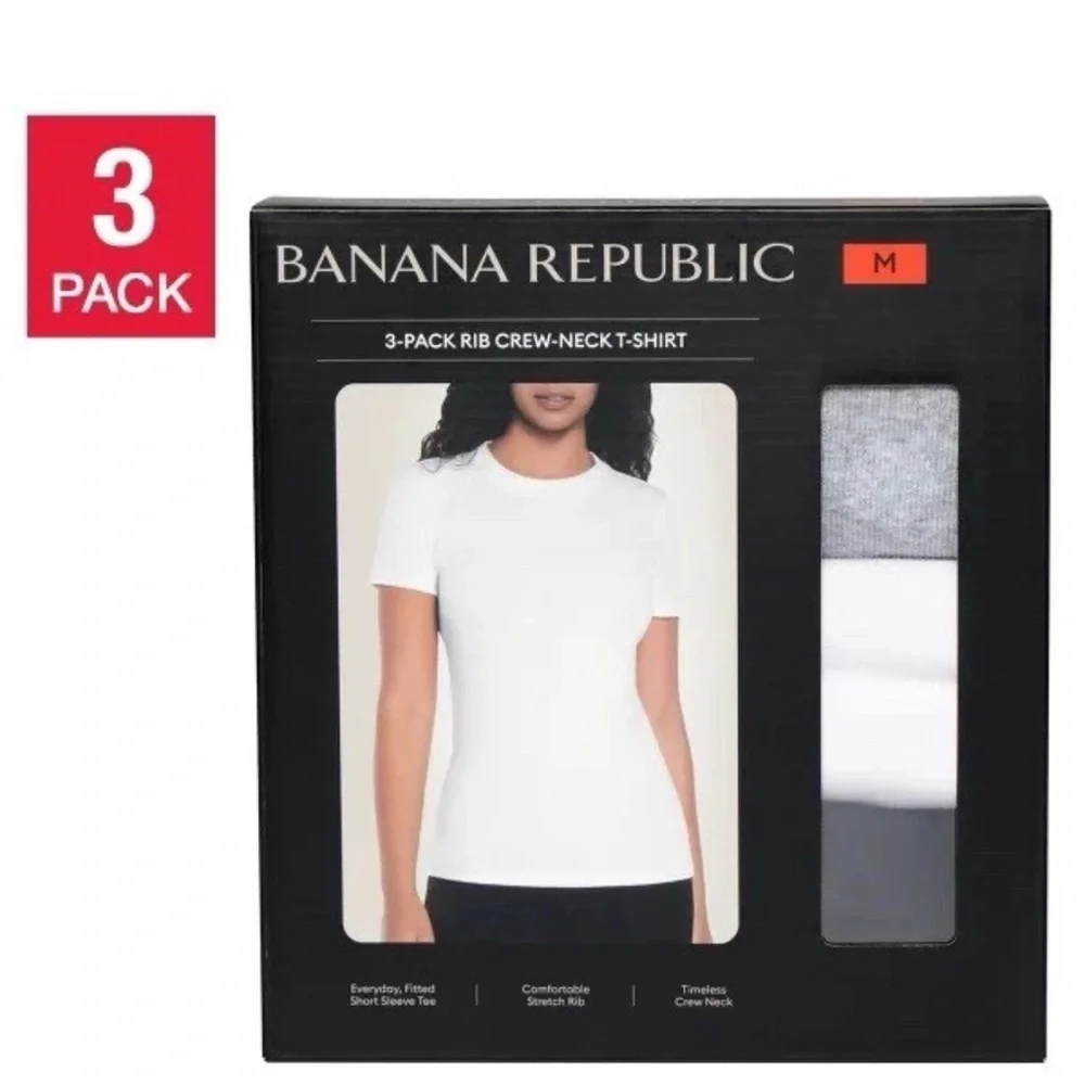 Banana Republic women’s Crew-Neck T-Shirt 3-Pack - White, Gray, Black - Picture 1 of 5